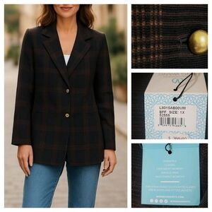 Ming Wang Plaid Blazer Jacket Plus 1X New MSRP $355 -Knit -Career Academia Fall